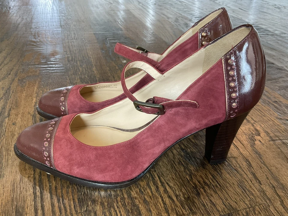 Cole Haan NikeAir D25528 勃艮第/棕色麂皮绒/专利 Mary Jane Pump 美国 9 B 码 — 第 2/4 张图片