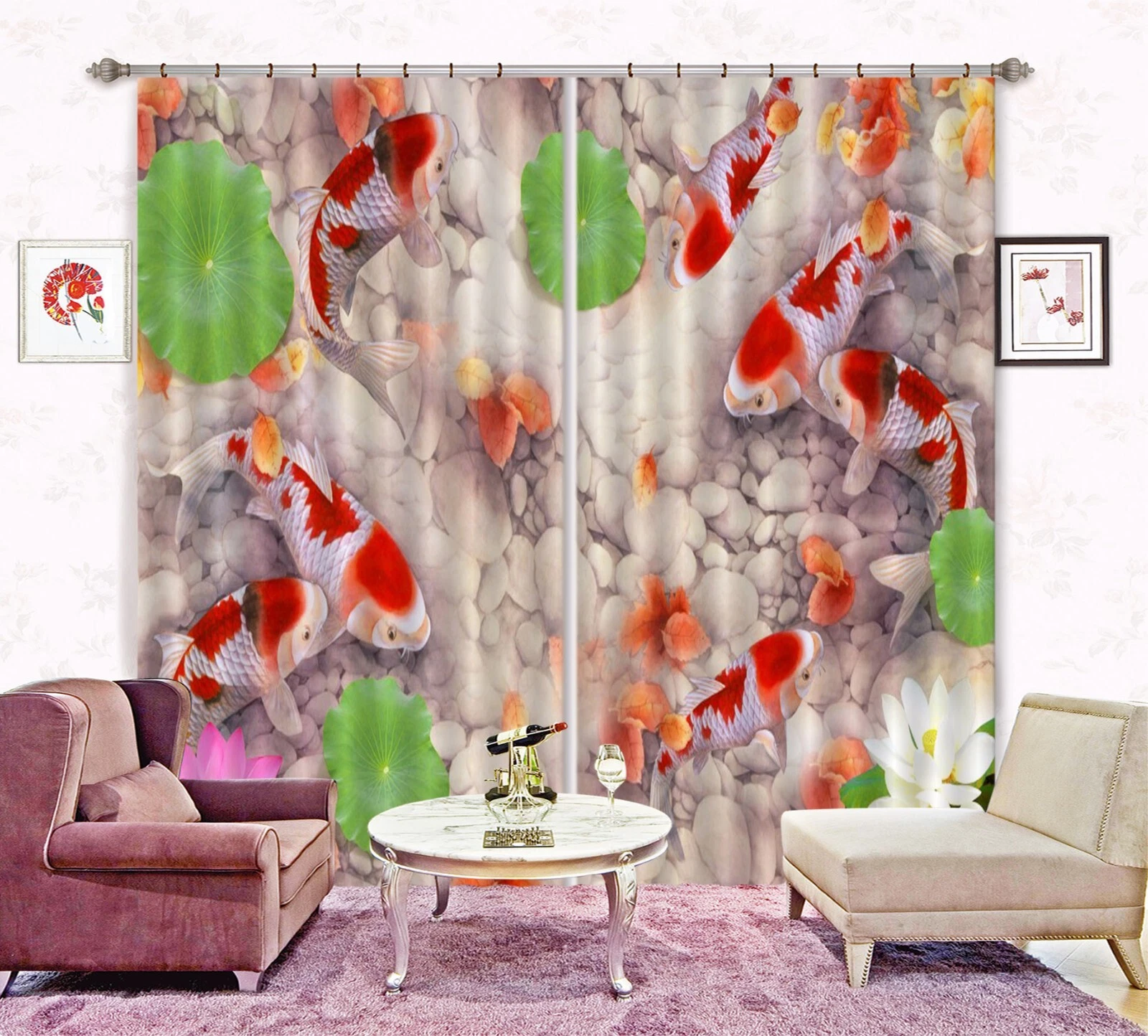 3D Lotus Goldfish ZHUB237 Photo Curtain Window Blockout Fabric Amy 2023