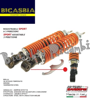 19464 Pair Rear Shock Absorbers Carbon Black Orange Vespa