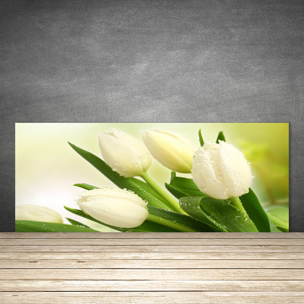 Crédence de cuisine en verre panneau 125x50 floral tulipes fond de hotte mural