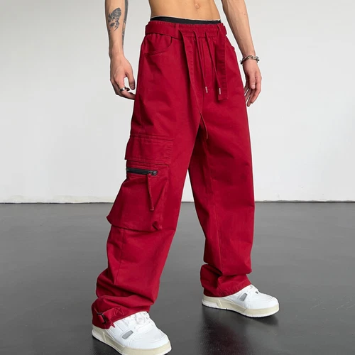 Mens Baggy Hip Hop Pocket Cargo Pants Outdoor Straight Leg Loose Casual Trousers - Picture 3 of 9