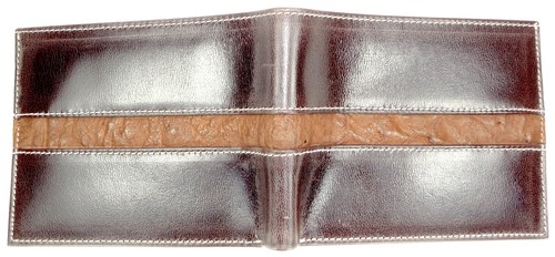 CARTERA DE CUERO DE BECERRO T. MARCUS DOBLE PLIEGUE RFID Bloqueo Vegetal Bronceado Avestruz  - Imagen 1 de 8