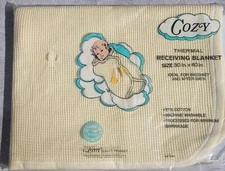 Vtg NEW Baby Morgan Yellow Waffle Cotton Receiving 30"X40" Blanket FREE US SHIP