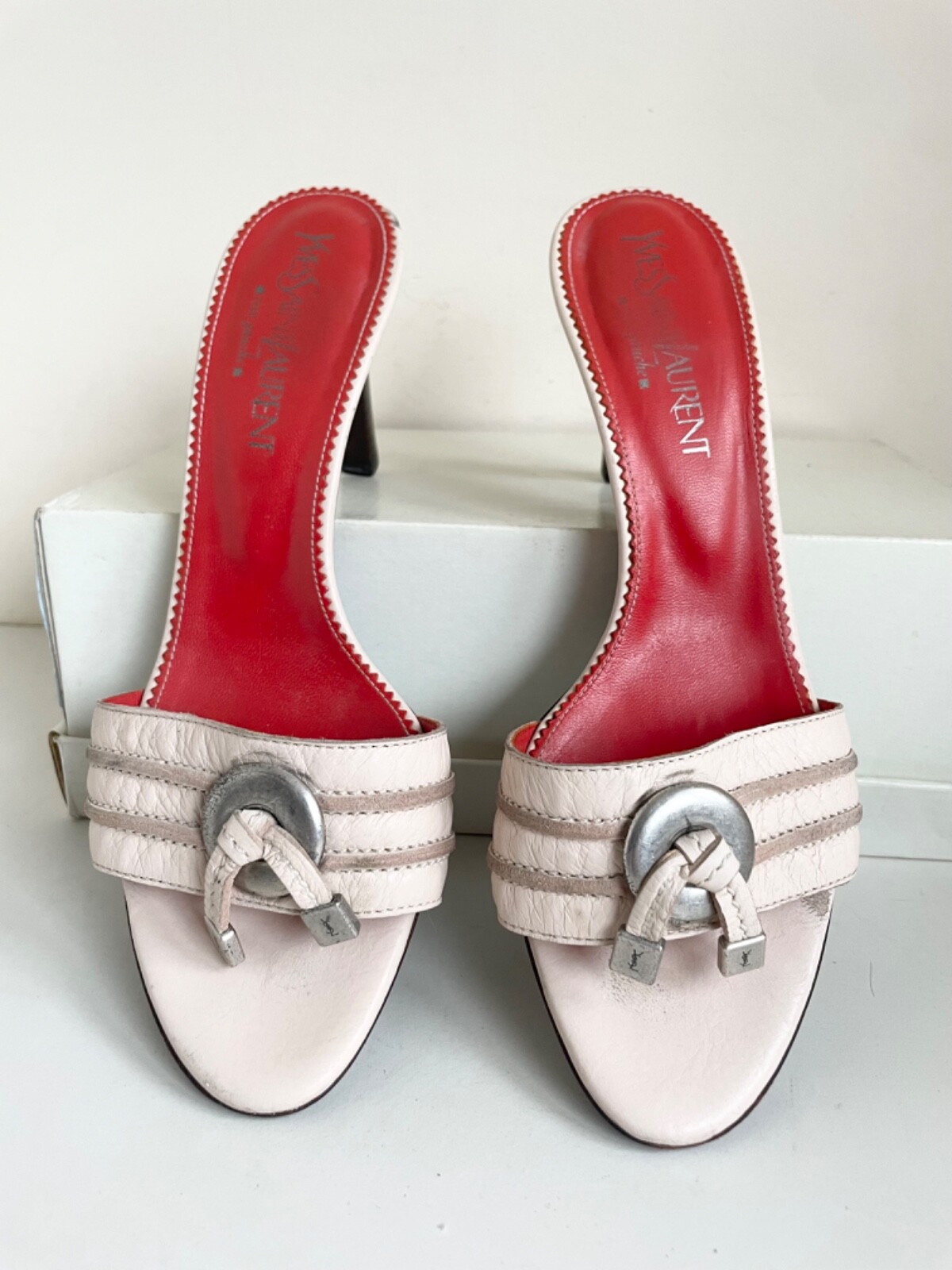 MULI SLIP ON YVES SAINT LAURENT RIVE GAUCHE IN PELLE CREMA TACCO ALTO TAGLIA 6 39