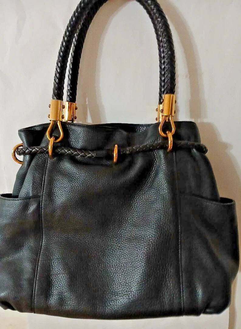 BORSA A TRACOLLA MICHAEL KORS PELLE NERA Hobo Satchel Tote manico treccia oro