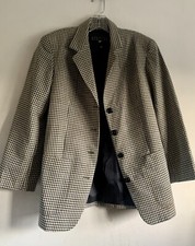 Barneys New York Long Sleeves Black & Cream Stripe Wool Jacket Blazer Size:40