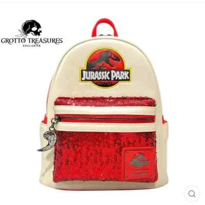 LOUNGEFLY JURASSIC PARK RED SEQUIN MINI BACKPACK