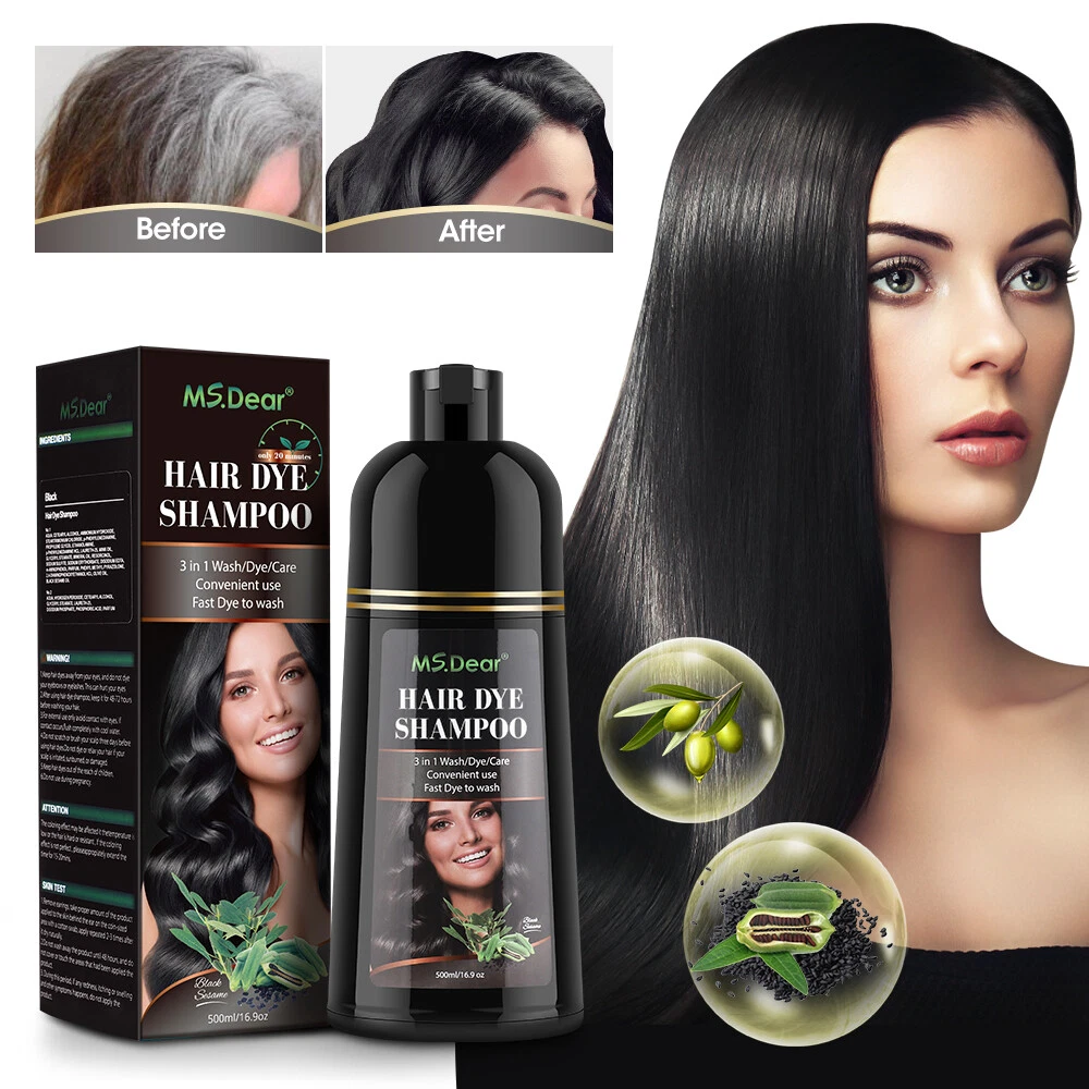 3in1 500ml Instant Hair Colour Dye Shampoo Black Essence Coloring Permanent UK