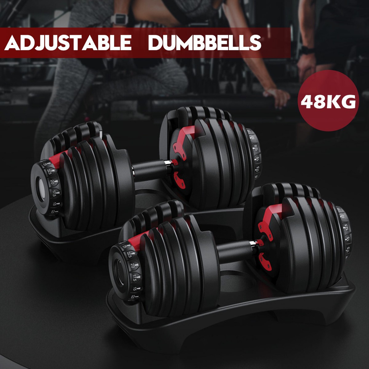 2x24kg Adjustable Dumbbell Dumbbells Set Weight Plates Home Gym Fitness  Exercise