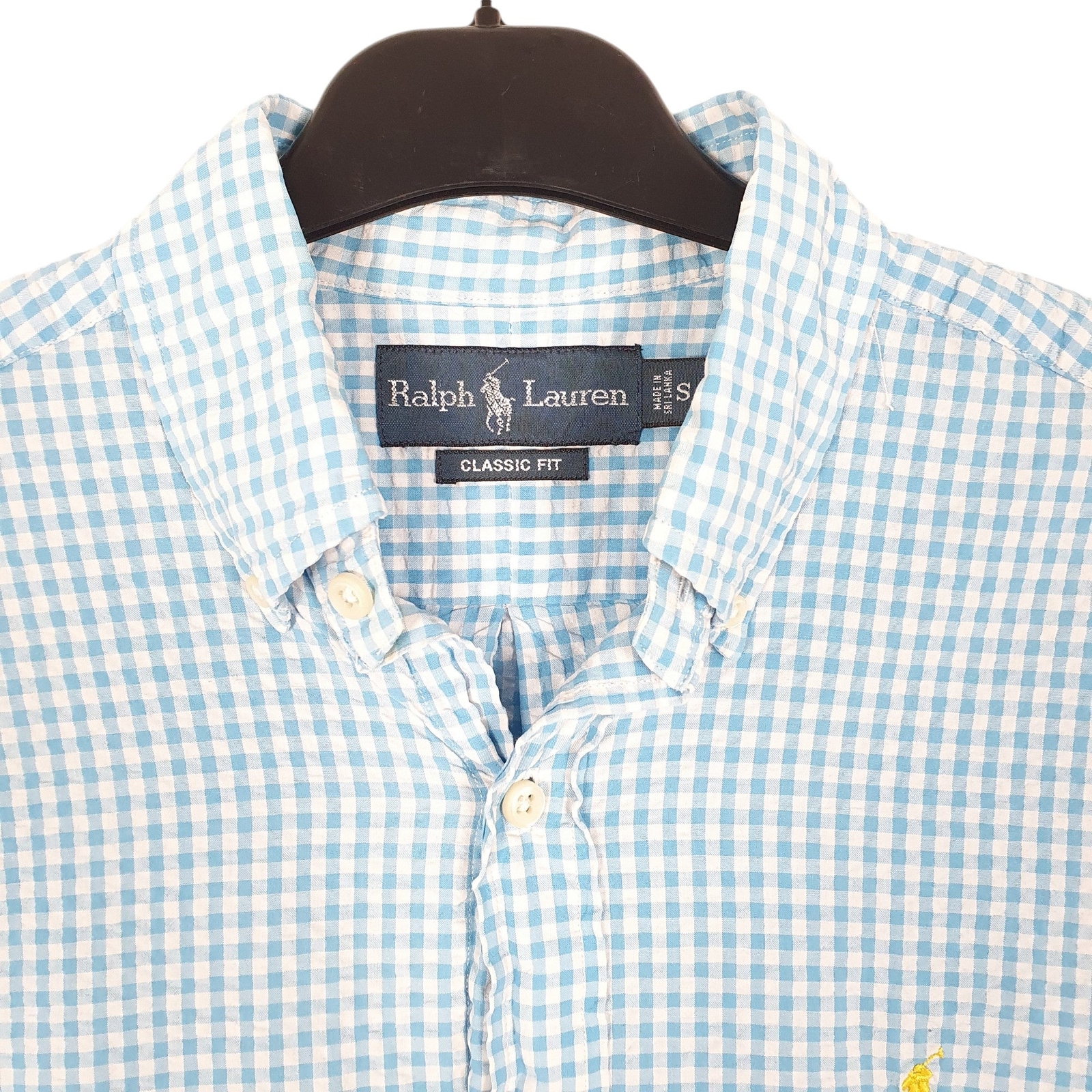 RALPH LAUREN Blue Gingham Shirt Classic Fit Short Sleeve Casual Cotton Mens S image 2