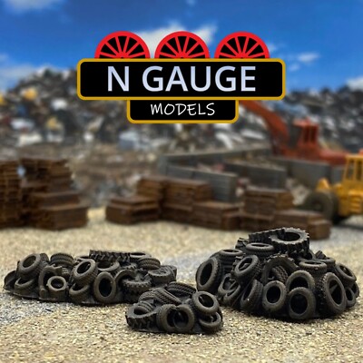 PAINTED- N Scale Gauge 1:148 Scrap Yard Junk Tyre Pile's(Landfill Garbage 1:160