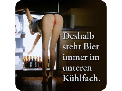 DESHALB STEHT BIER UNTEN - METALL UNTERSETZER 10x10cm COASTER D18 KULT-DECKEL 