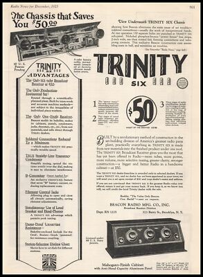 1925 Beacon Radio Co. Brooklyn New York Trinity Six $50 Chassis Vintage Print Ad