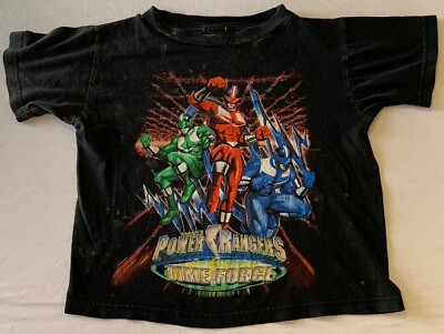 Vintage Boys Power Rangers Time Force Black T-Shirt 90s Y2k