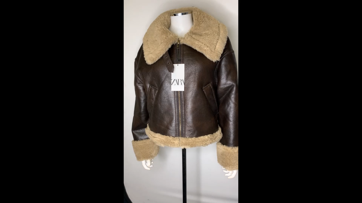 ZARA BROWN DOUBLE-FACED FAUX LEATHER SHEARLING FUR CUFF CROP