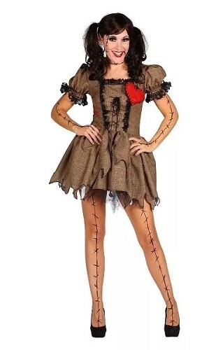 Mujer Muñeca Vudú Disfraz Halloween Fiesta Espantapájaros Malvado Conjunto SM - XL Nuevo