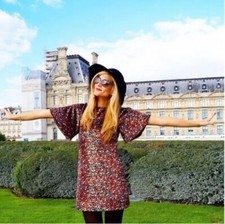 Zara Velvet Floral Short Dress With Bell Sleeves Size Small Ref 9775 244