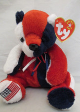 May 29 2000 Ty Original Beanie Babies PATRIOT R/W/B Bear w/tags & Flag (7")