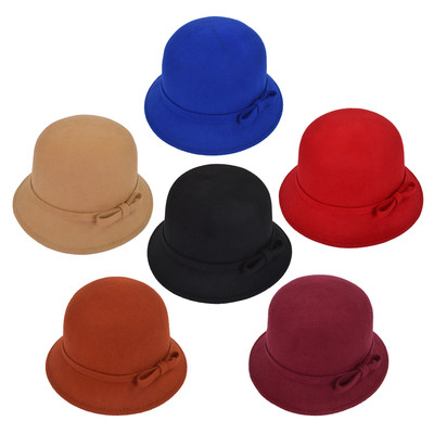 Trendsblue Women's Pure Wool Solid Color Bow Round Cloche Cap Hat - Diff Colors