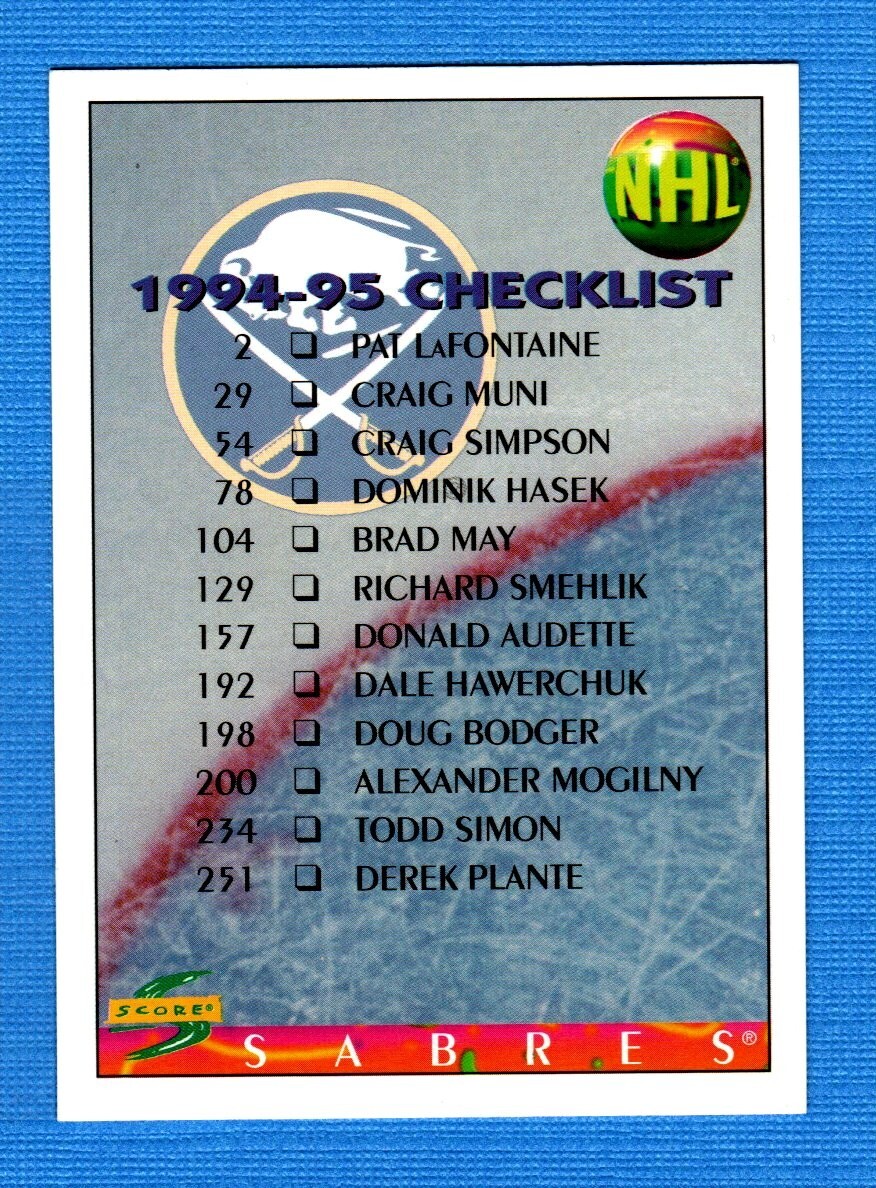 1994-95 Score #264 Sabres/Flames Team Checklist