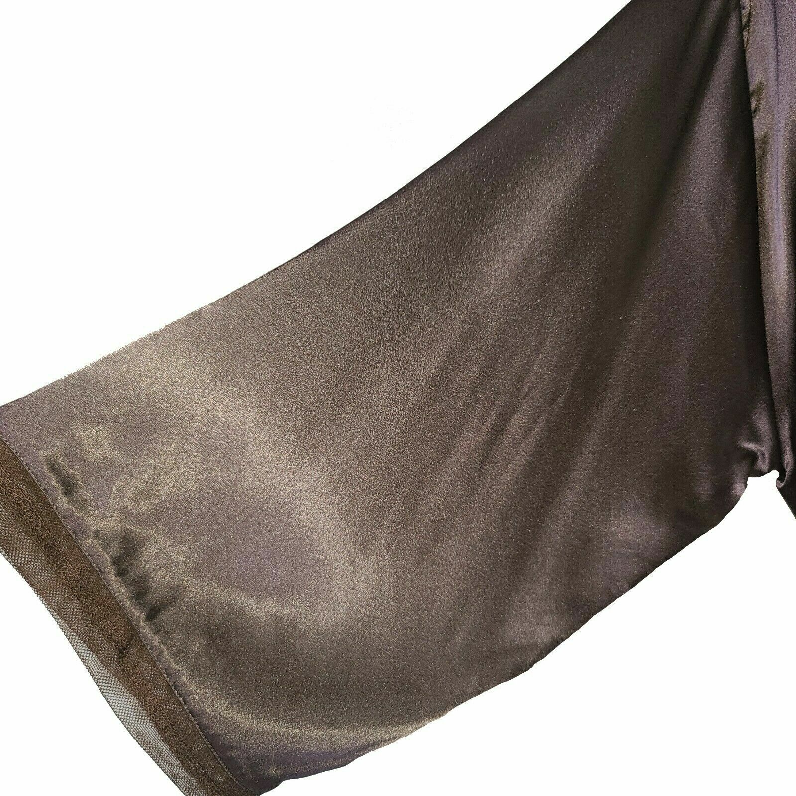 NWT $199 VERA WANG M Glossy Chocolate Satin & Mesh Chemise Nightgown & Robe Set