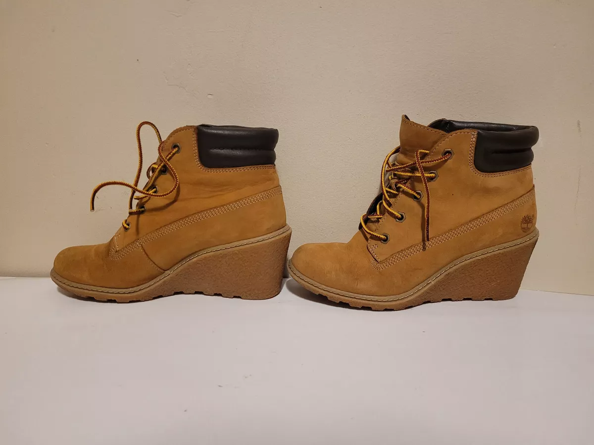 Timberland Women s Amston 6 Inch Wheat Nubuck Wedge Heel Boots