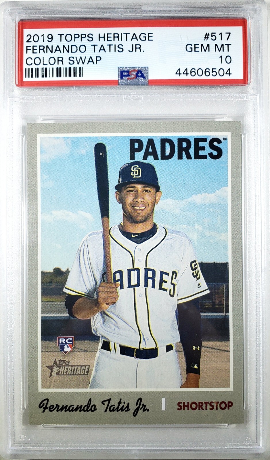 2019 Topps Heritage 517 Fernando Tatis Jr. Color Swap Variation PSA 10 RC Rookie