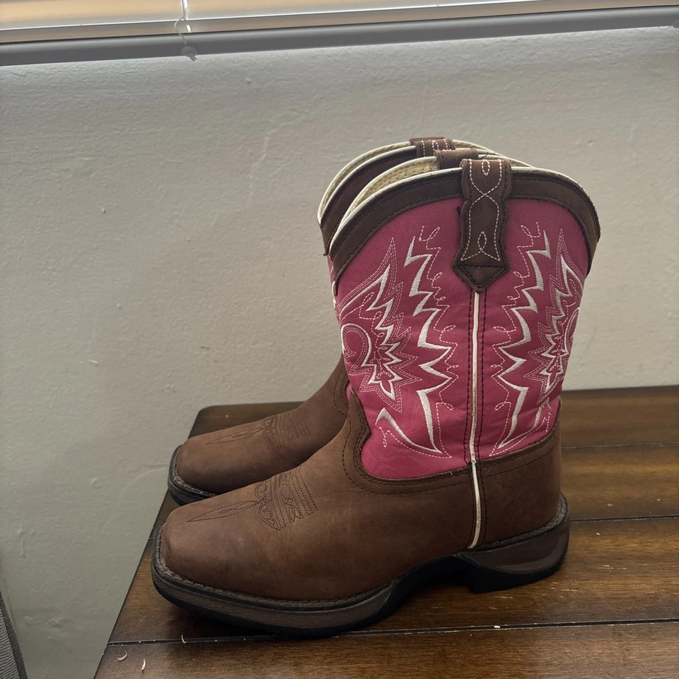 "Botas Durango Niños Talla 8 Vaquero Occidental Puntera Cuadrada ROSA Marrón DWBT093 8""" Foto 2 de 4