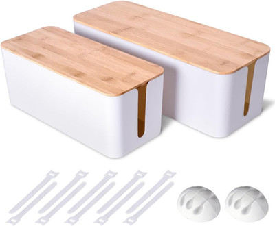 2 Pack Large Cable Management Box   Wooden Style Cord Organizer and Cover for TV