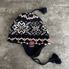 Nordlys of Norway Wool Earflap Hat Nordic Snowflake Trapper Tassel One Size