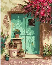 eniref Paint by Numbers for Adults Beginner Blue Door with Flower , door