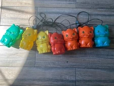 VTG RARE 7 Blow Mold Plastic Cat Kitty Patio RV Camping Party Lites Light String