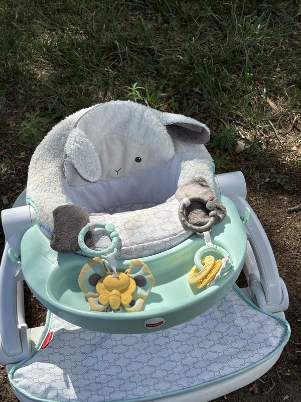 Baby Activity Center Seat w/ Plush Animal Backrest & Toy Rings, Mint/White/Gray