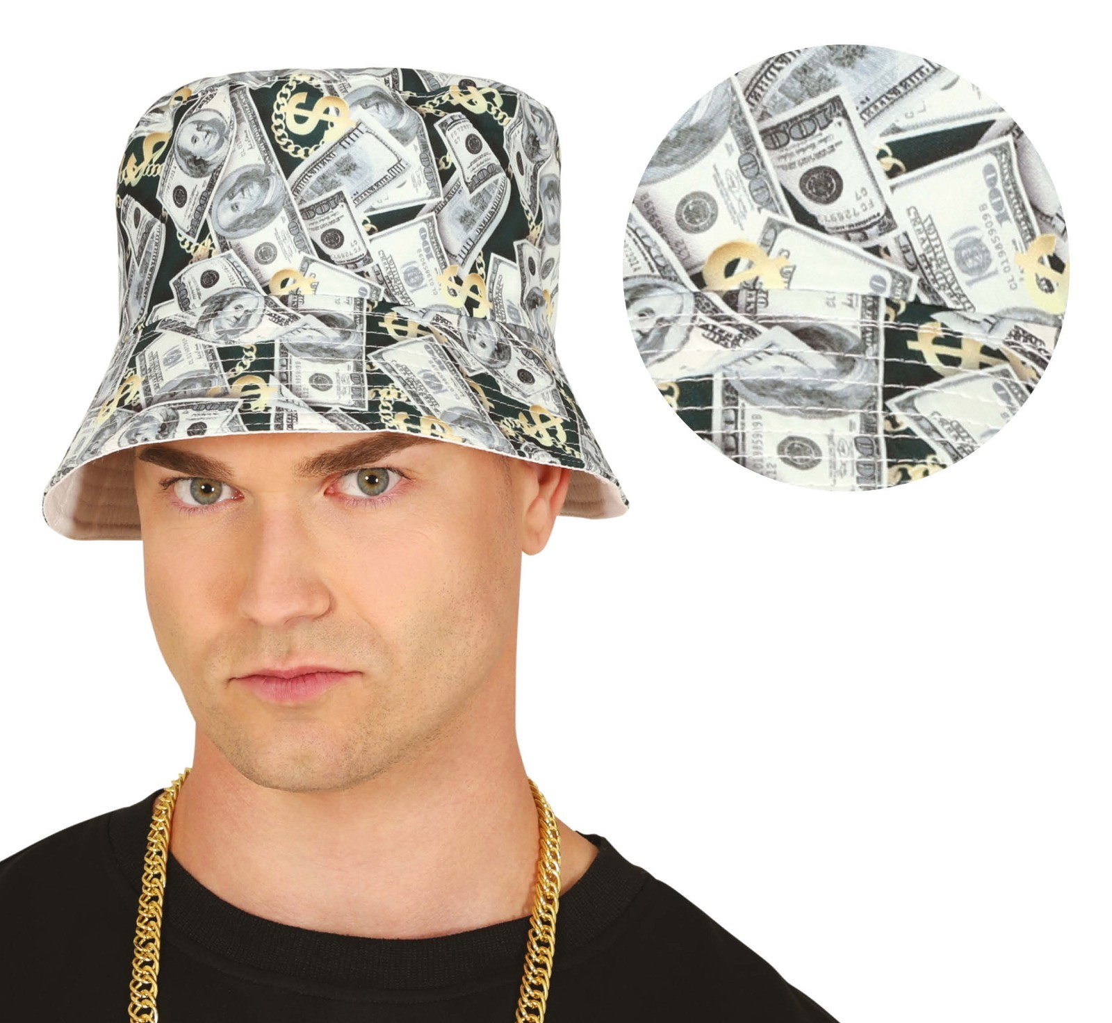80s 90s Dollar Bill Bucket Hat Rave Festival Fancy Dress Costume