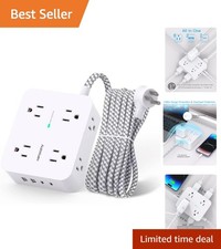 Surge Protector Power Strip with 5Ft Braided Cord  2 USB-C for Fast Charging