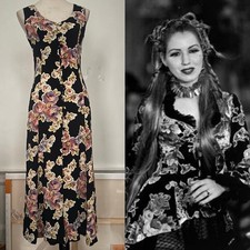 Betsey Johnson S/S 1994 Vintage Black Floral Maxi Dress ASO Beverly Hills 90210