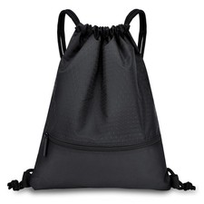 Drawstring Backpack Sackpack String Bag Sports Gym Bag Zip Pocket Men Women