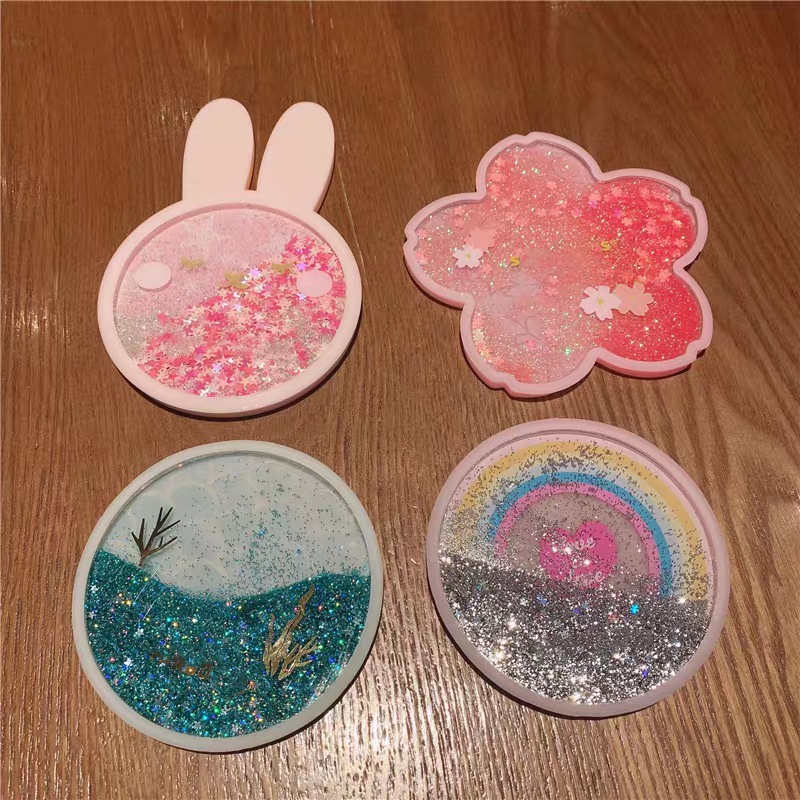 New Starbucks Glitter Quicksand Mug Pad Romantic Sakura Bear Ocean