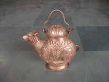Vase À Eau Sacrée En Cuivre Sculpté À La Main En Forme De Vache/Nandi/Ox Vintage