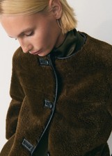 Mango Women's Fur-Effect Coat CHAQUETO BEETHOVEN JACKET GREEN KHAKI LARGE BNWT