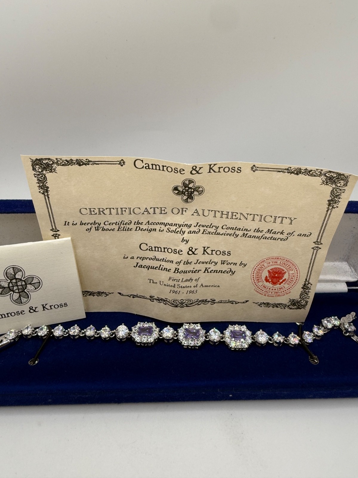 Vintage Camrose Kross  JBK Kennedy Purple Rhinestone Bracelet 7"