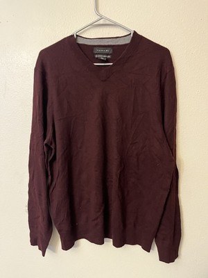 Tahari Men's 100% Extrafine Merino Wool Sweater Pullover Size L Maroon