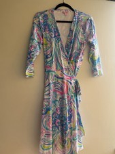 LILLY PULITZER Blue Swirl Long Sleeve Wrap Dress Women’s Medium