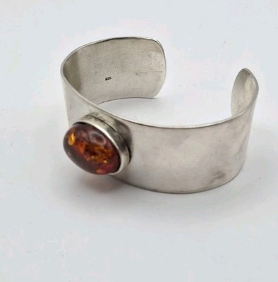 Armspange 925 Silber Armreif Bernstein Handarbeit Vintage massiv 51,5 g