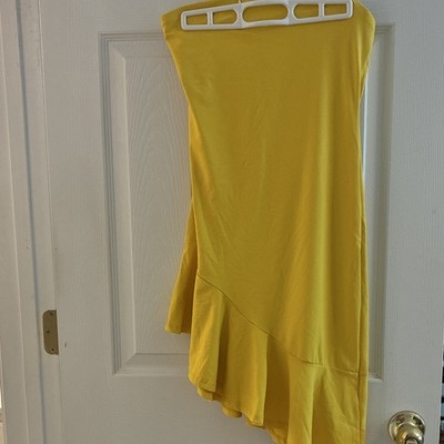 Susana Monaco Yellow Asymmetrical  Ruffle Hem Pull On Dress M
