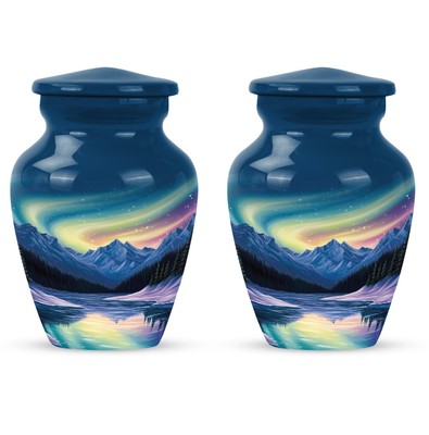 Aurora Borealis Northern Lights Urn 3Inch Set Of 2 for Ashes Blue & Yellow