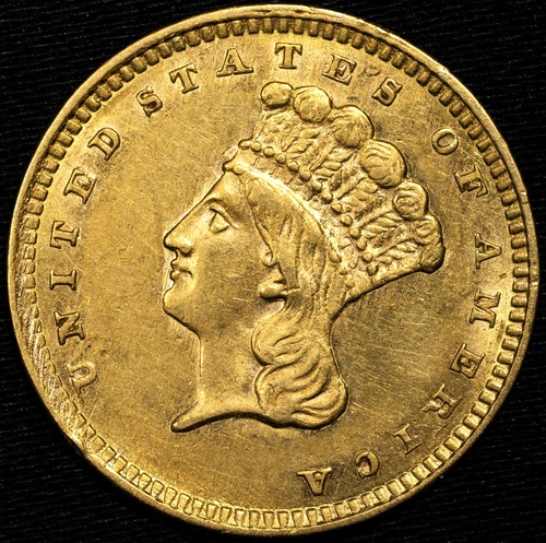 1857 Type 3 Indian Princess Head $1 Gold Coin Almost Uncirculated (AU)