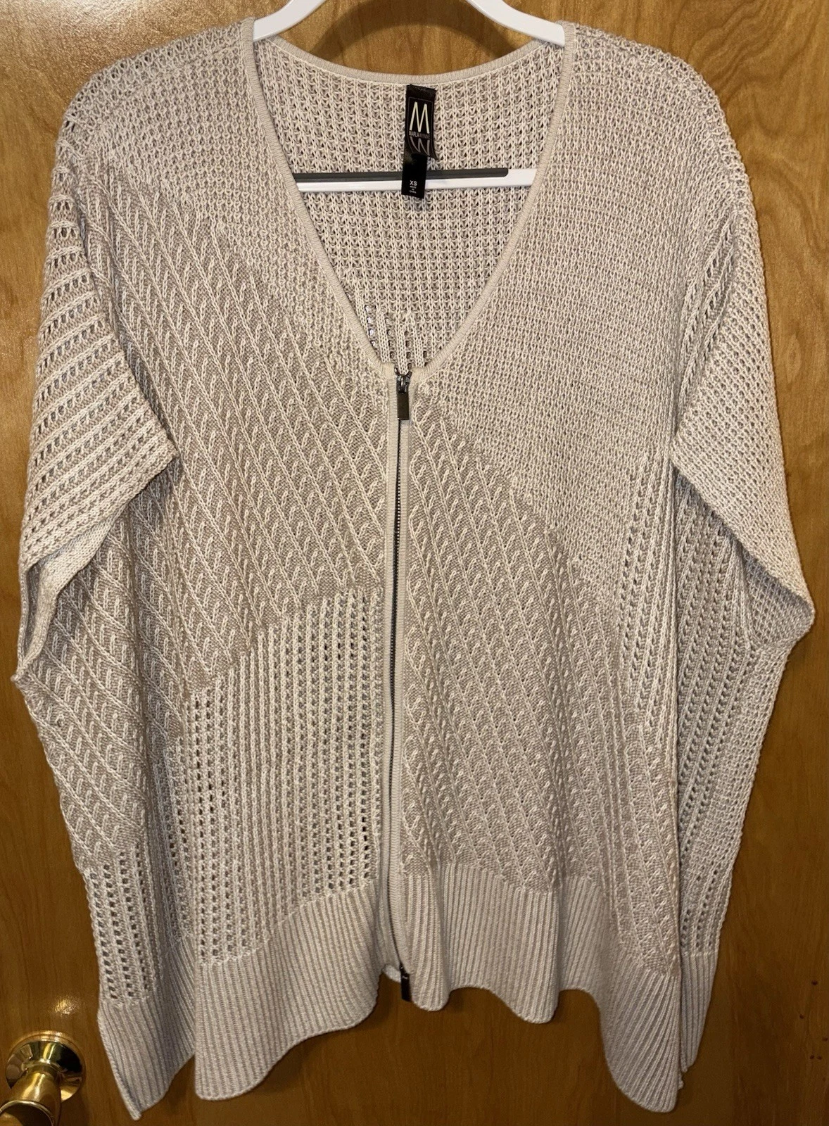 MarlaWynne beige crochet knit zipper front poncho sweater Size XS cotton blend