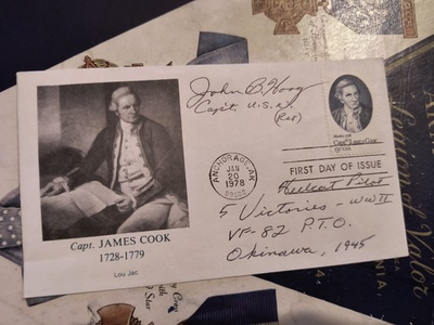 #ad WWII Ace Capt. JOHN BANNATYNE HOAG 5Vs VF 82 Signed FDC Very Scarce $65.00