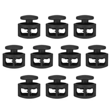 10pcs Plastic Cord Lock Double Hole Spring Cord Toggle Stopper Slider End, Black